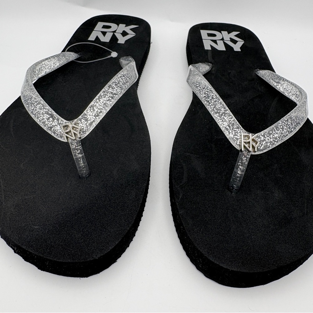 DKNY Black Flip Flops with Silver Glitter Straps NWOT size 8 - Picture 4 of 7